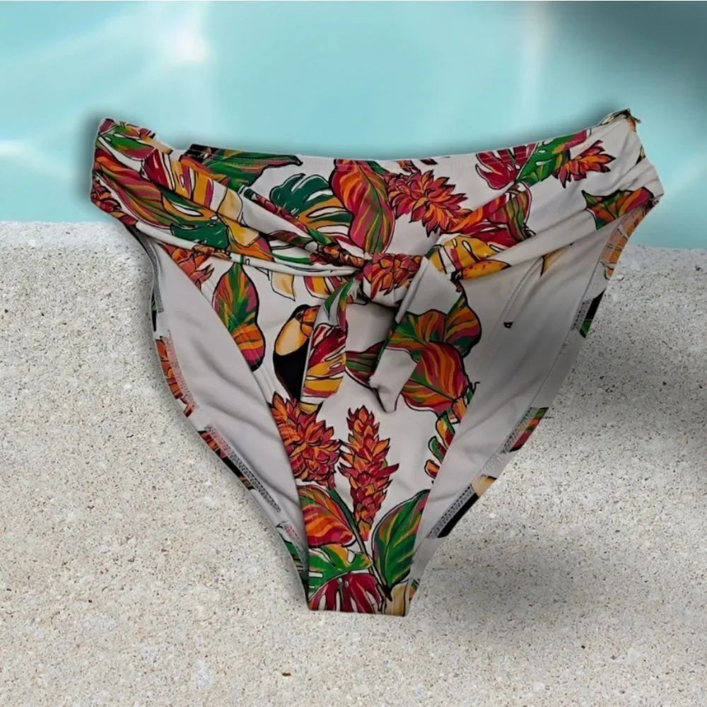 mynah for J.C. Penney High Waisted High Leg Bottom White Orange Green Medium